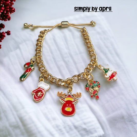 Red and Gold Christmas Charm Bracelets