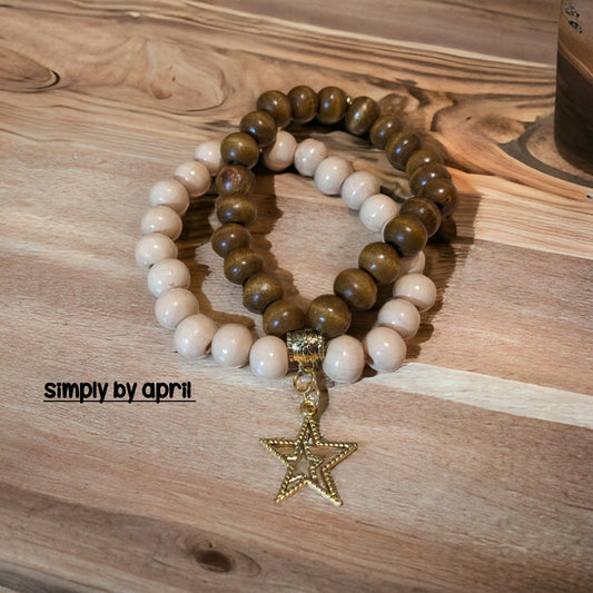 Wooden Double Star Bracelet Set