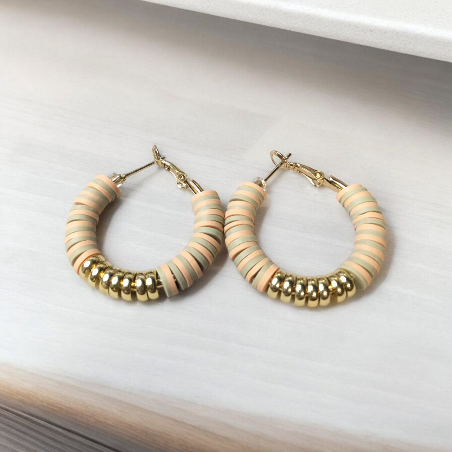 Peachy Olive Gold Hoops