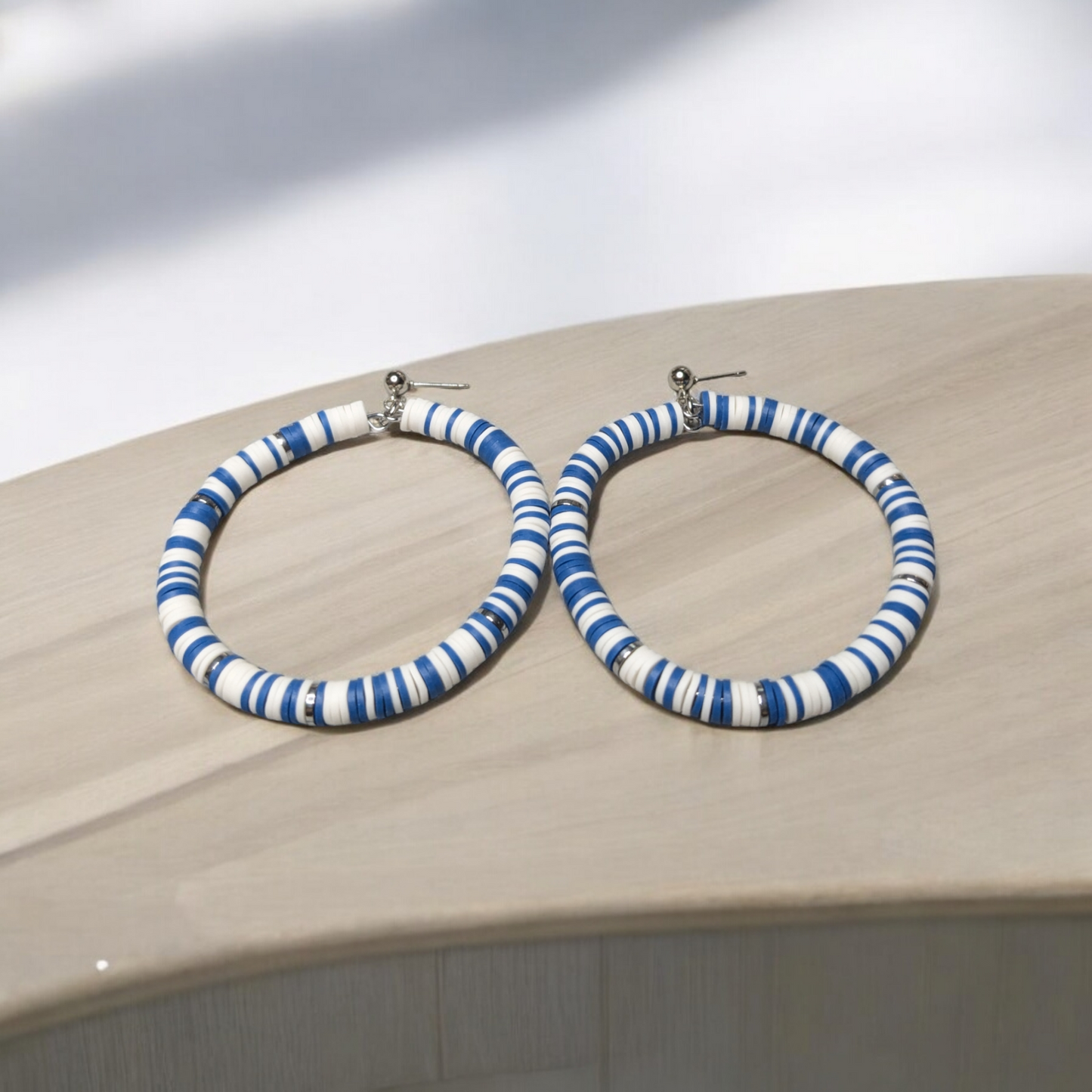 Heishi Blue and White Earrings