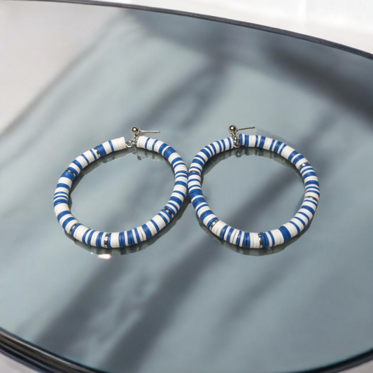 Heishi Blue and White Earrings